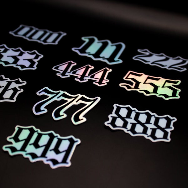 Angel Numbers 000-999 1.5in Sticker Set Glossy/Holographic Waterproof Decal for Laptops, Phones, Skateboard, Water Bottles, Cars and Windows
