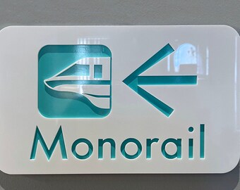 Disney Monorail Sign Plaque Home Decor Choose your color and direction Prop Transportation Disneyland inspired Disney parks
