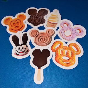 Adesivos de lanche da disney, decalques individuais ou em pacote, mickey, sorvete, pretzel, biscoito, donut, waffle, garrafa de água para laptop, frete grátis!!