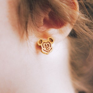 Mickey waffle earrings Mickey Mouse inspired stud earrings Disney earrings vacation Jewelry Birthday gift snack food laser cut