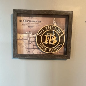 Big Thunder Mountain Railroad Iron Works Walt Disney World Disneyland-geïnspireerde shadowbox-kaart met gelaagde embleemtreinen Frontierland
