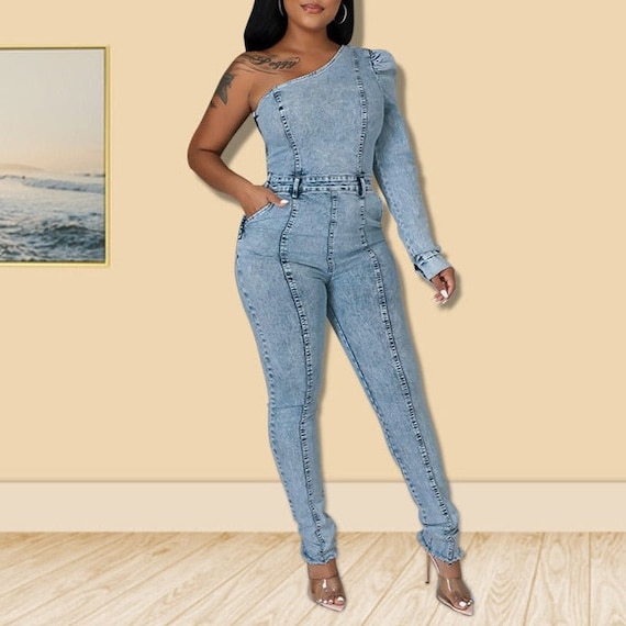Buy Ivana Blue Denim One Shoulder Jumpsuit Online in India Etsy