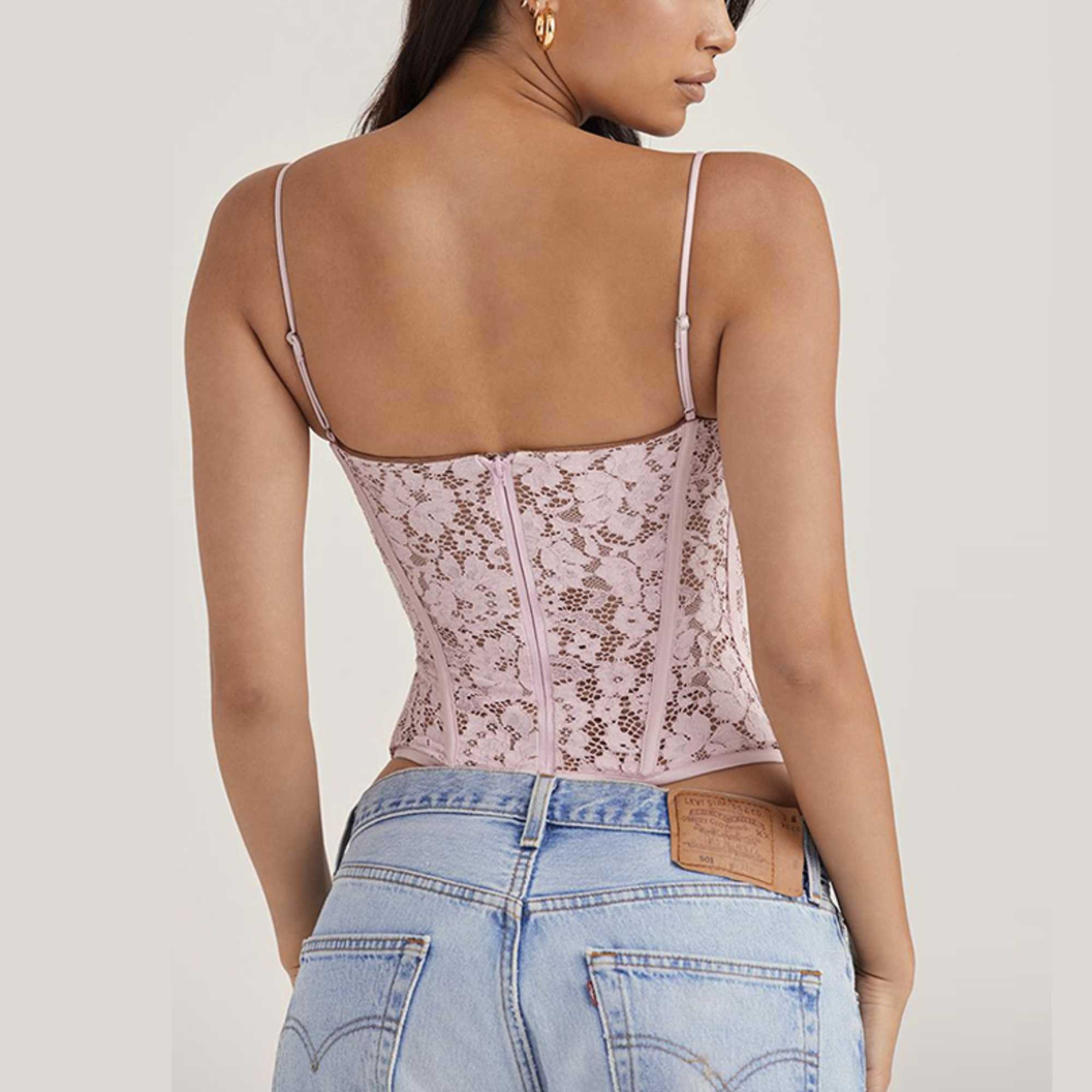 Alora Pink Floral Lace Corset Top Etsy