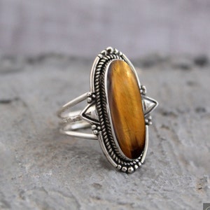 Oval Tiger Eye Ring, Handmade Ring, 925 Sterling Silver Ring, Tiger's Eye Ring, Gift for Friend,Anniversary Ring,Promise Ring,Long Oval Ring