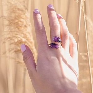 Natural Raw Amethyst Ring, Amethyst Electroforming Ring, Amethyst Electroplated Ring, Gemstone Ring, Gift For Unisex, Raw Stone Jewelry