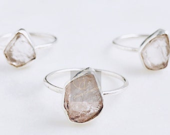 Raw Pink Quartz Ring, Raw Rose Quartz Ring, Raw Crystal Silver Ring, Natural Uncut Gemstone Ring, One Of Kind Ring, Rose Quartz Jewelry