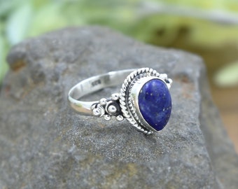 Genuine Lapis Ring, Handmade Ring, 925 Sterling Silver Ring, Teardrop Lapis Lazuli Ring, Taurus Birthstone, Gift for Her, Promise Gift Ring