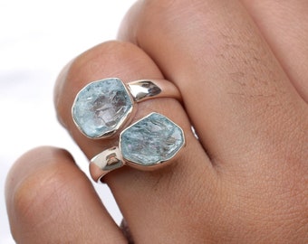 Rough Aquamarine Ring, Raw Aquamarine Ring, 925 Silver Ring, Aquamarine Silver Ring, Healing Crystal Raw Stone Ring, Aquamarine Silver Ring