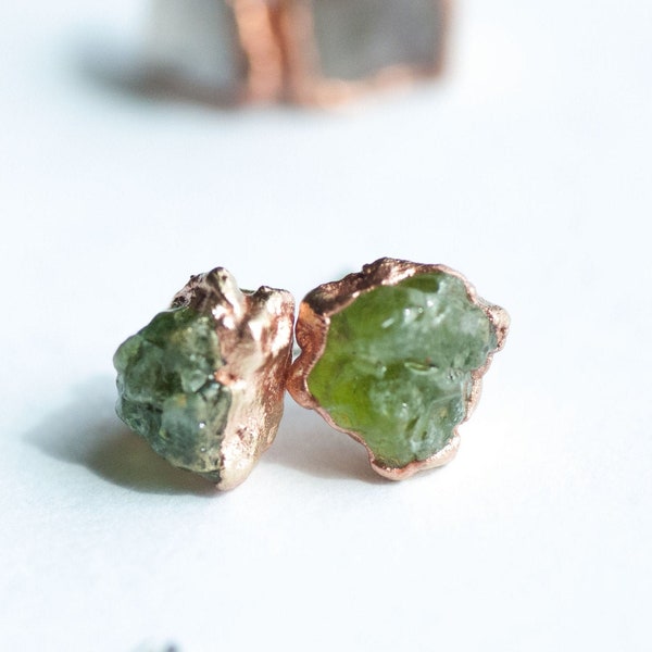 Green Peridot Earrings, August Birthstone, Raw Peridot Studs, Rough Peridot Jewelry, Green Crystal Earrings, Raw Stone Earrings, Gift Studs