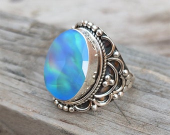 Aurora Opal and Silver Ring - Etsy