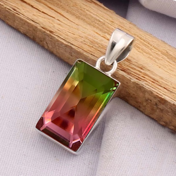 Pendentif en quartz de pastèque tourmaline, pendentif en argent sterling 925, pendentif femme, bijoux boho, pendentif en pierres précieuses, pendentif tourmaline, cadeau