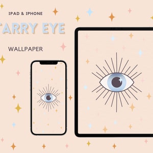 iPad and iPhone Boho Wallpaper, Evil Eye, Pastel Wallpaper, Digital Wallpaper, Instant Download