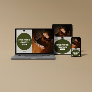 Pode incluir: Um laptop, um tablet e um smartphone exibem todos o mesmo site com o texto "IRIS MADE FOR THE CREATIVES SHOP NOW". O site tem um fundo verde e texto branco.