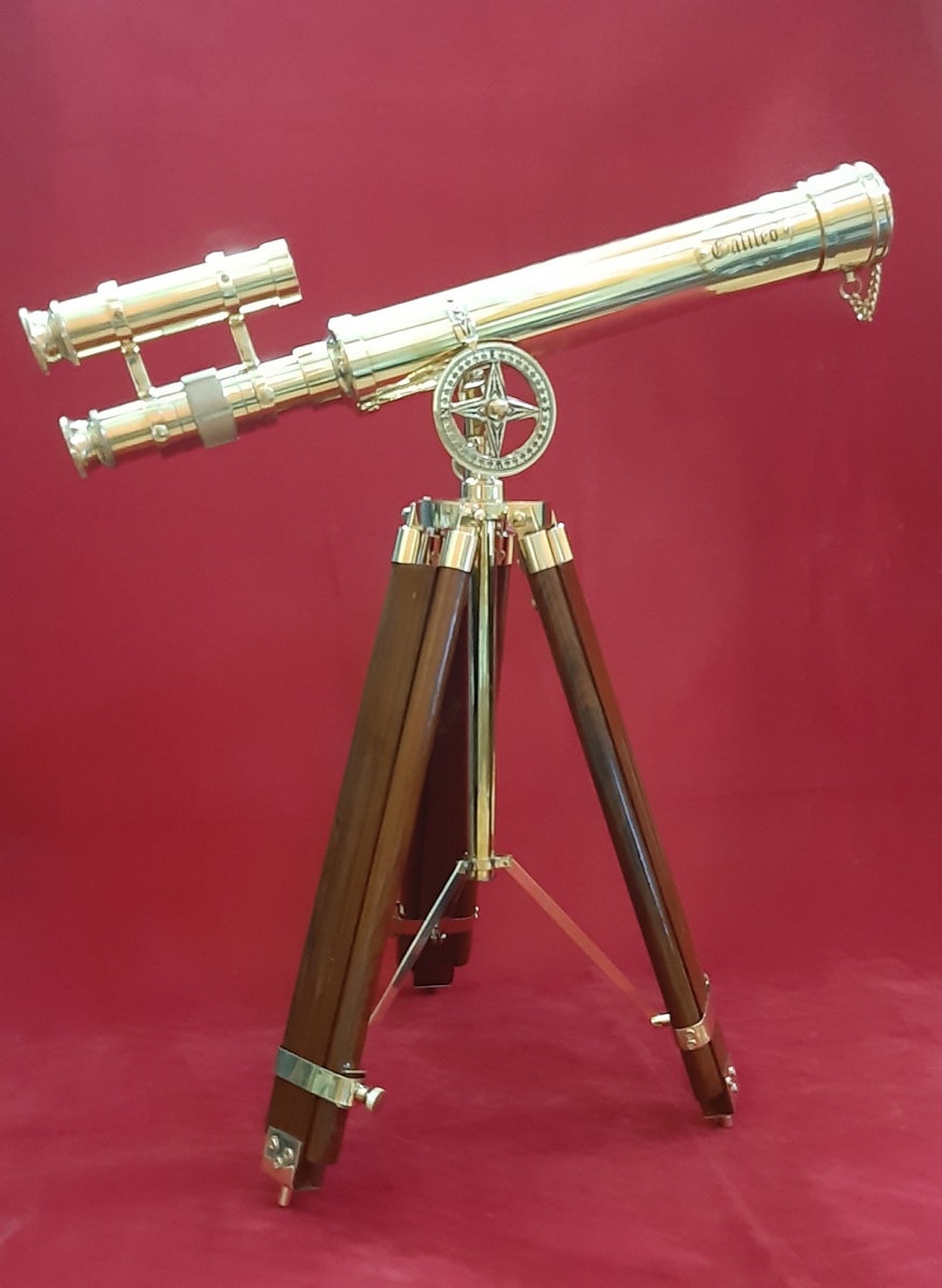 Handmade Brass Telescope Spyglass With Wooden Adjustable Tripod
