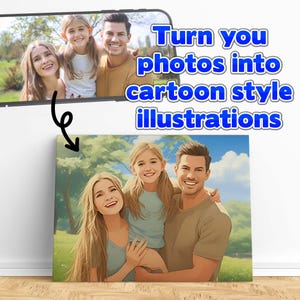 Cartoon Illustration Portrait From Photo, Personalised Art, Unique Gift Idea, Anniversary Gift, Birthday Present Him, Her, Mothers day