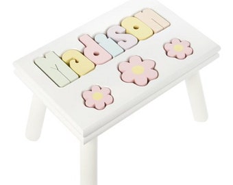 Childs Childrens Wooden Stool Pink Daisy Step Stool 