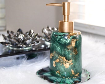 Distributeur de savon décoratif de luxe en résine verte fait main, distributeur de désinfectant pour accessoires de salle de bain