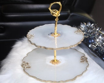 Handgemaakte 2-laags harstray: gouden geode cupcakestandaard