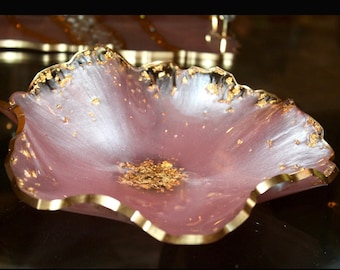 Handmade Large Pink Resin Bowl: Gold Flake Accent Decor