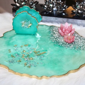 Handgefertigte Große Luxus Harz Tablett Rose Tablett Harz Ring Halter Handyhalter Geode Tablett Geschenk Tablett Waschtisch Tablett Hochzeitstablett Einzigartige Geschenke für Sie