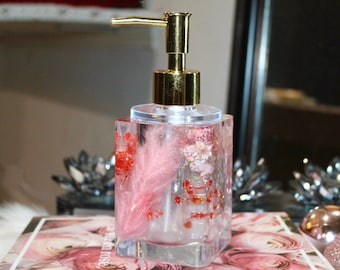 HANDGJORD Stor Lyxig Blush Torkade Blommor Resin Handtvål Dispenser
