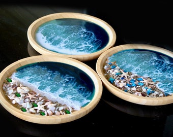 Handmade 8" Resin Ocean Tray: Nautical Beach Decor