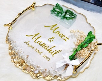 Handmade Pressed Flowers Resin Wedding Tray: Islamic Engagement Ring Dish