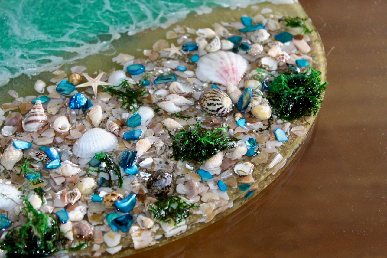 Handmade Large Ocean Resin Tray Decorative Beach Tray W/ Coasters ...