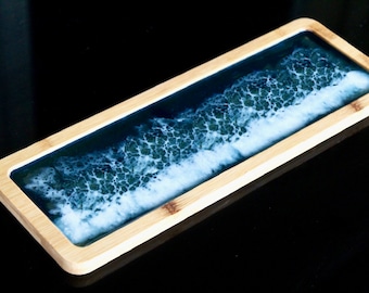 Handmade Resin Ocean Tray: Long Wooden Decorative Tray