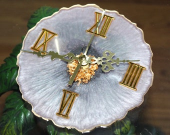 Handmade Resin Wall Clock: Gold Flakes Geode Art