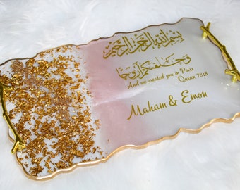 パーソナライズされたイスラムの結婚式の樹脂トレイ：金箔のニッカギフト