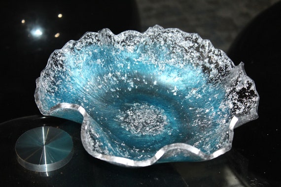 Resin trinket bowl: holographic, silver and vibrant color design