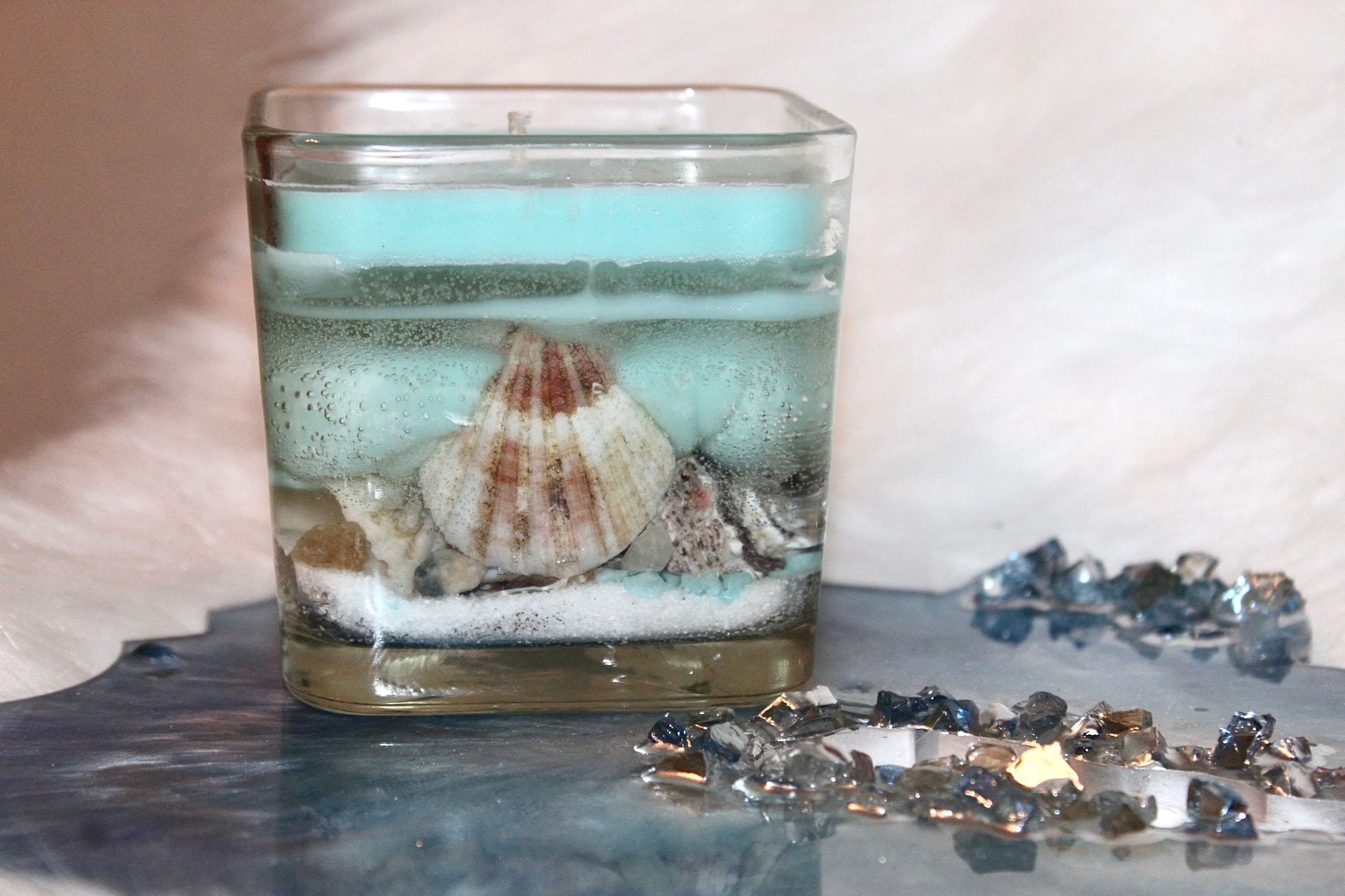 Luxury Handmade Beach Wedding SeaShell Candle Favors, Ocean Theme Blue  Purple Pink Gel Candle in Transparent Box , Bridal Shower Favors