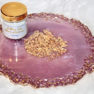 Handmade Purple Resin Tray Geode Tray Decorative Trays Gift Trays Breakfast Tray Vanity Tray Resin Coasters Round Resin Tray Candle Holder