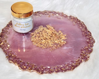 Handmade Purple Resin Geode Tray: Decorative Vanity Tray