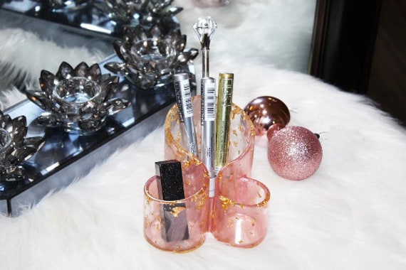Handmade Pink Glitter Resin Tray: Rose Quartz & Gold Marbling - Etsy