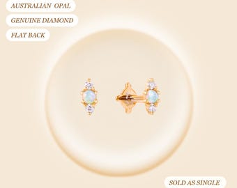 14K GOLD x Australian Opal x Diamond Luminus Piercing | Tiny Luxury Piercing | Solid Gold | YG