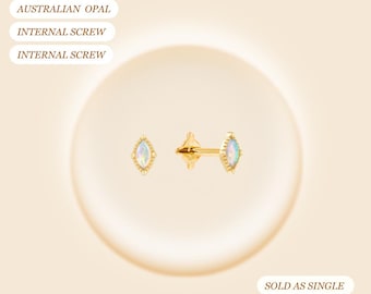 14K GOLD x Australian Opal Single Marquise Tiny Piercing | Tiny Luxury Piercing | Solid Gold | YG