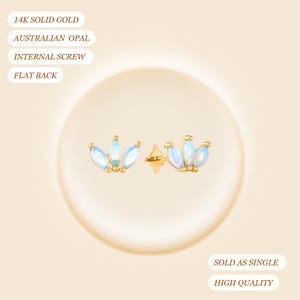 Australian Opal Dainty Triple Marquise Piercing | Tiny Luxury Piercing | Solid Gold | 14K