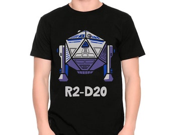 R2-D20 D&D Funny T-Shirt, Dungeons and Dragons R2D2 Shirt, Men's Women's Sizes (met-229)