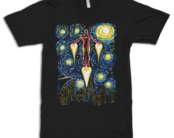 Iron Man Starry Night T-Shirt, Vincent van Gogh Shirt, Men's Women's Sizes (met-266)