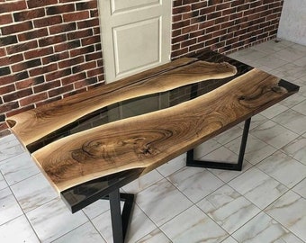 Clear Black Epoxy Resin River Dining Table, Personalized Home Decor, Handmade Gifts, Holiday Decor