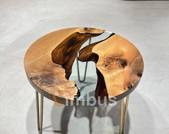 Resin Acacia Round Side Table | Epoxy End Table | Coffee Table | Mid Century Modern Resin Table Top | Living Room Furniture | Made to Order