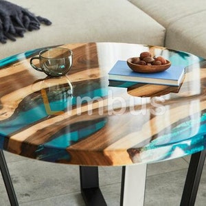 Round epoxy coffee table, Resin side table, Custom farmhouse furniture, Unique kitchen decor, Personalized room decor