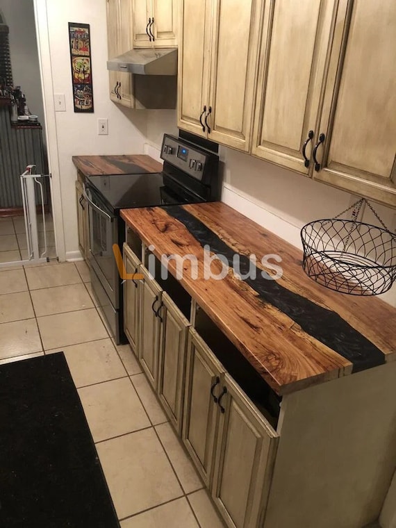 Epoxy kitchen wood slab resin river counter tops Personalized home decor mid century modern Handmade gifts for Dad