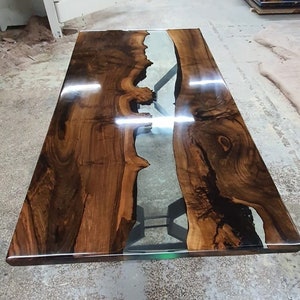 Clear Epoxy Resin Dining Table Top, Live Edge Wood Table, Resin ...