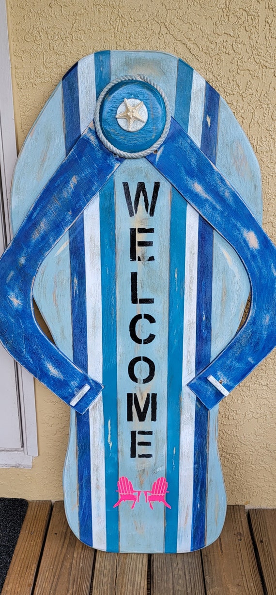 Beach Flip Flop Welcome Sign. Porch Leaner. Vertical Wooden - Etsy