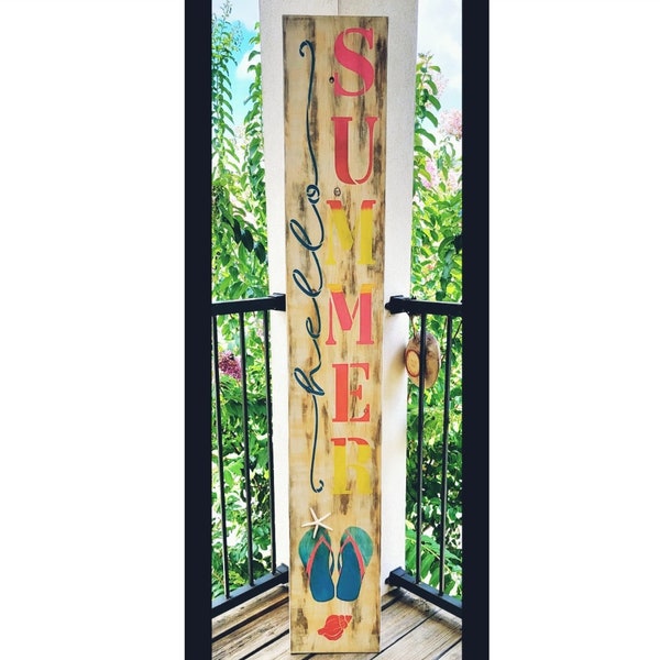 Beach Summer Welcome Front Porch or door sign. Porch leaner. Vertical wooden sign. Rustic porch sign. Wooden signs. Custom wood sign