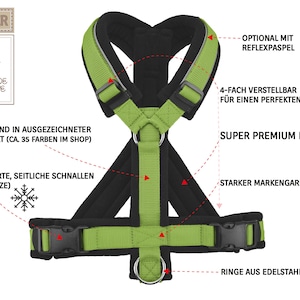 Gepolstertes Wellness Y Hundegeschirr - anlegen und wohlfühlen, Geschirr für Hunde, 6 Größen, Fleece: schwarz, Gurtband lime, reflektierend