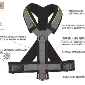 Padded Wellness Y dog harness harness for dogs, 6 sizes, fleece: black, gray webbing, reflective, shoulder harness dogs